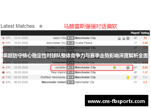 英超防守核心稳定性对球队整体竞争力与赛季走势影响深度解析全面